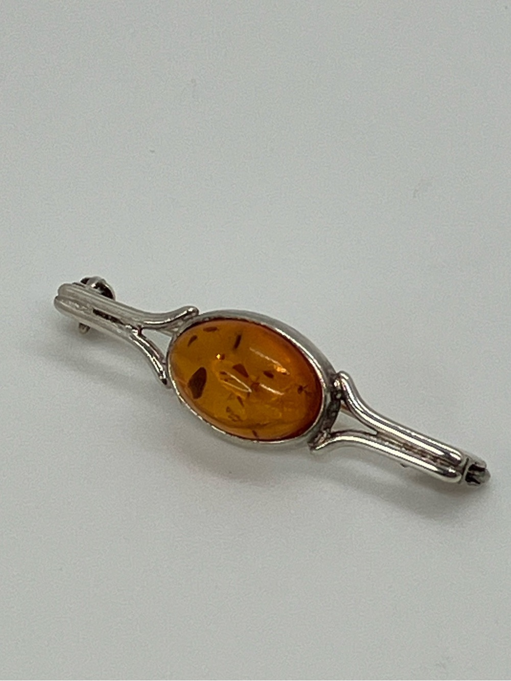 Vtg 925 Sterling Silver Baltic Amber Art Deco Style Bar Brooch Pin - Picture 2 of 11